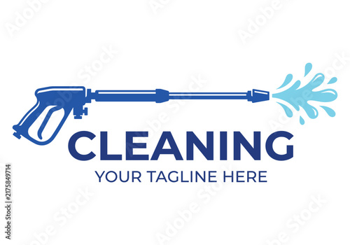 Pressure Washer Spray Gun Cleaning Service Logo Vector with Water Splash Professional Branding Design