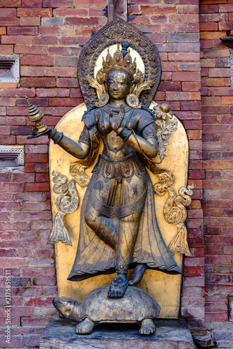 Nepal. Central. Kathmandu. Kathmandu Valley. Durban Square. Gilded bronze statue of the goddess Yamuna