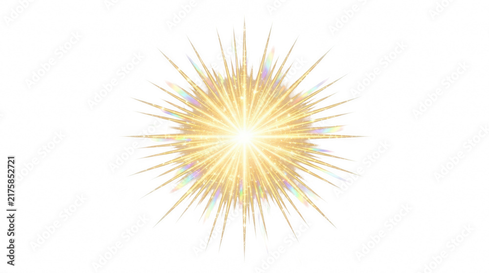 Fototapeta premium Golden starburst light effect with radiating rays during a bright celebration isolated on transparent background