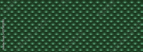 geometric seamless repeating pattern of small, light mint green palm leaf or fan motifs arranged in neat, overlapping horizontal rows.Traditional Korean Pine Leaf Pattern ilustration