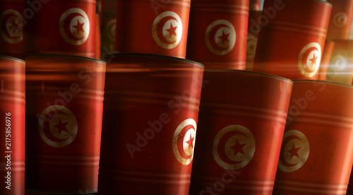 Tunisia oil crude petroleum fuel barrels in row