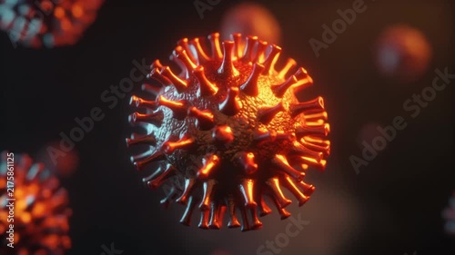 Glowing Spiky Virus Particle Rotating in Macro View, Virology Concept