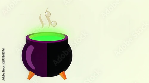 Bubbling witch cauldron with green potion flat vector animation