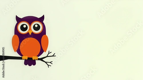 Cute cartoon owl perched on a branch for Halloween animation footage