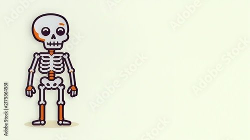 Cute friendly cartoon skeleton standing for Halloween animation