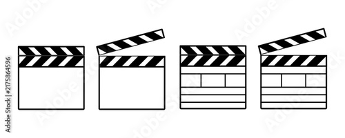 Clapper board outline icon set, Opened and closed movie clapper film clap board. Element for design isolated on white background, for web and app. Flat vector illustration