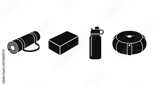Rolled Yoga Mat And Camping Gear Silhouette Collection