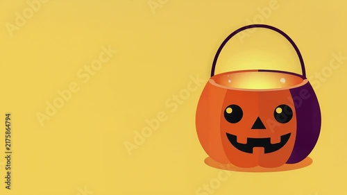 Cute halloween pumpkin bucket blinking in flat vector animation