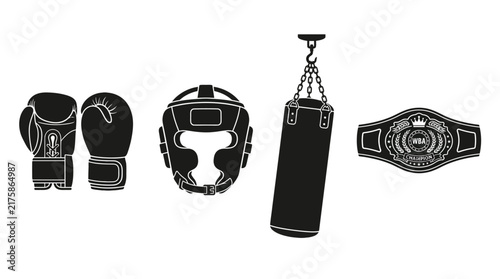 Boxing Equipment Silhouette Vector Illustration On White Background