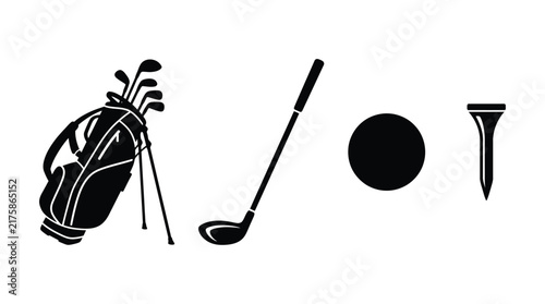 Golf Clubs Ball And Tee Black Silhouette Vector Illustration