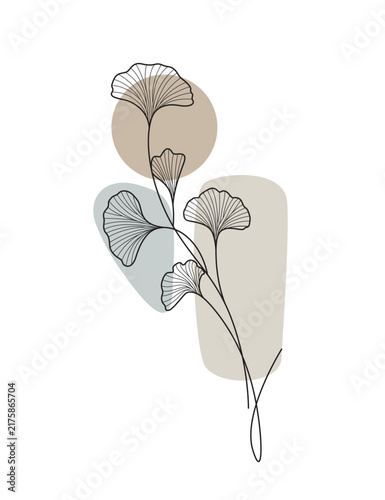 Ginkgo biloba leaf continuous line art minimalist botanical vector