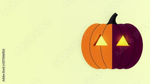 Halloween jack-o-lantern pumpkin with glowing eyes on yellow background