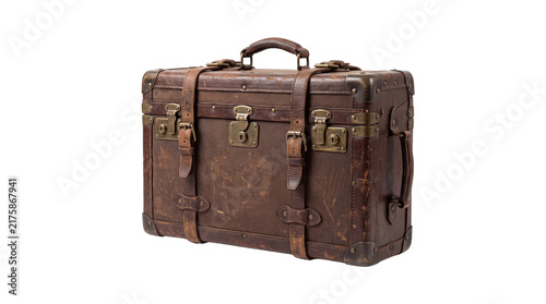 Konstfotografi Vintage brown leather suitcase with brass locks