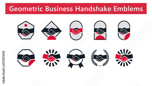Business Handshake Emblems and Partnership Vector Icon Set