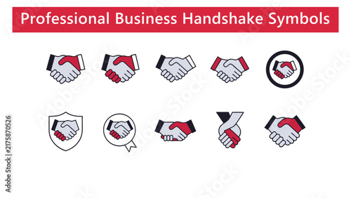 Business Handshake Agreement and Partnership Vector Icon Set