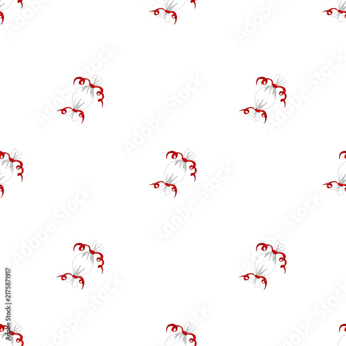 hand drawn simple white candy shaped present boxes with red ribbons seamless pattern