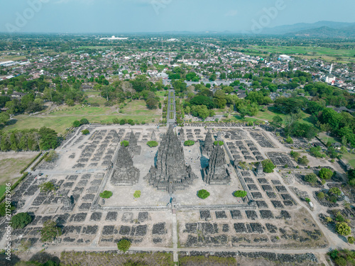 Bild auf Leinwand Aerial view of the historical sites of Prambanan Temple in Yogyakarta, Java, Ind