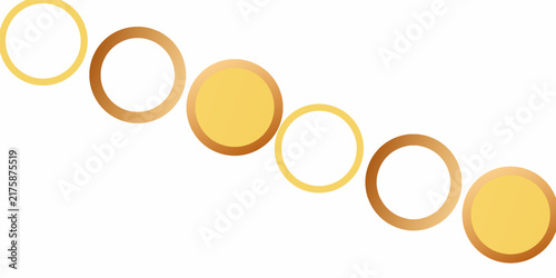 3D golden button. Vector illustration of a gold object on a white isolated background. Yellow medal or coin. 3D render Interface icon.