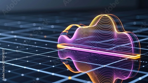 digital infrastructure cloud computing icon with predictive analytics and statistical distribution curve