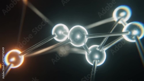 Glowing Spheres Linked by Light, Abstract Molecular Network