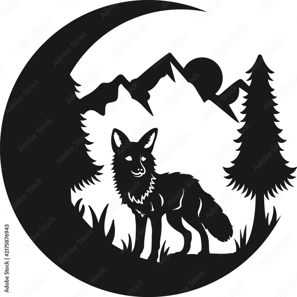 Naklejka premium Fox Crescent Moon Forest Wildlife Wall Art