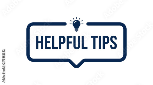Helpful tips text label with a lightbulb icon presented as a modern dark blue vector graphic for professional business presentations