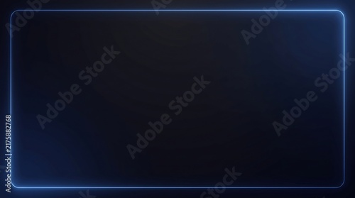 Abstract dark background with a glowing blue neon rectangular frame border