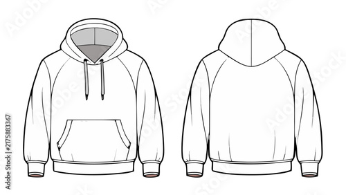 Front and back view of a blank hooded sweatshirt editable vector