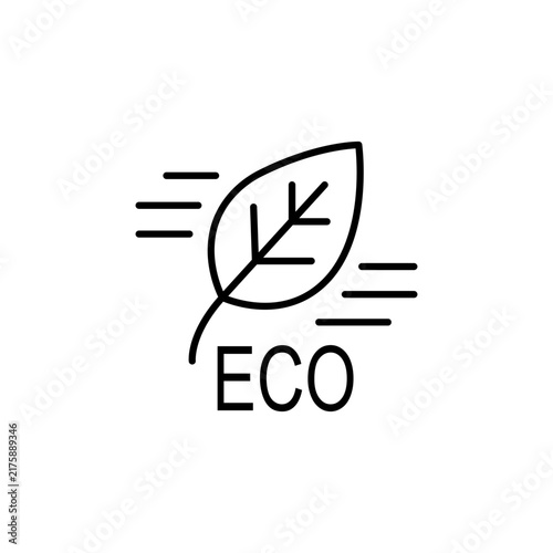 Eco friendly icon with a leaf and wind lines, sustainable concept vector illustration