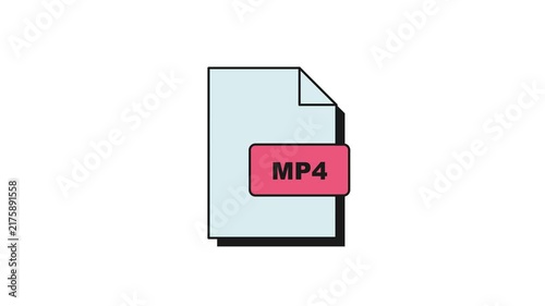 Minimalist Flat Design MP4 Video File Format Animated Icon Loop on White