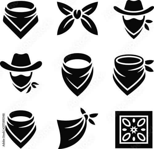 Bandana Scarf Cowboy Hat Wild West Icon Vector SetBandana Scarf Cowboy Hat Wild West Icon Vector Set