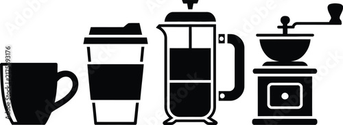 Coffee Cup Paper French Press Grinder Icon VectorCoffee Cup Paper French Press Grinder Icon Vector