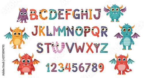 Cute Monsters Alphabet & Numbers Set - Fun Cartoon Kids Learning Characters