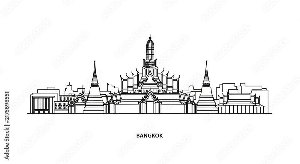 Fototapeta premium Bangkok Skyline Silhouette, Grand Palace Landmark Architecture, Thailand Travel
