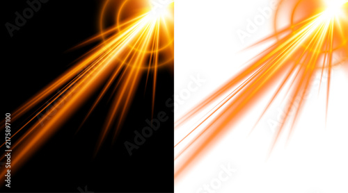 Bright golden sun flare light effect isolated on transparent background for design projects