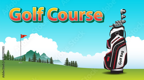 Golf Course and Professional Golf Bag Illustration