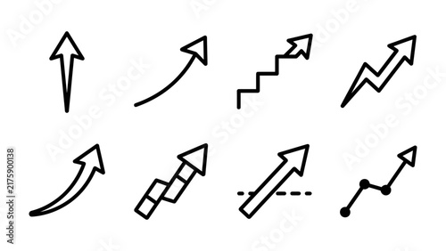 Obraz na płótnie Arrows of Progress: A collection of graphic representations depicting upward trends and growth, including arrows, stairs, and zigzag lines, symbolizing progress and development