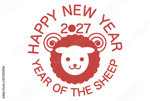 2027年未年の羊の顔円形アイコン