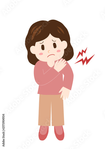 肩こりに悩んで手を肩に当てる女性