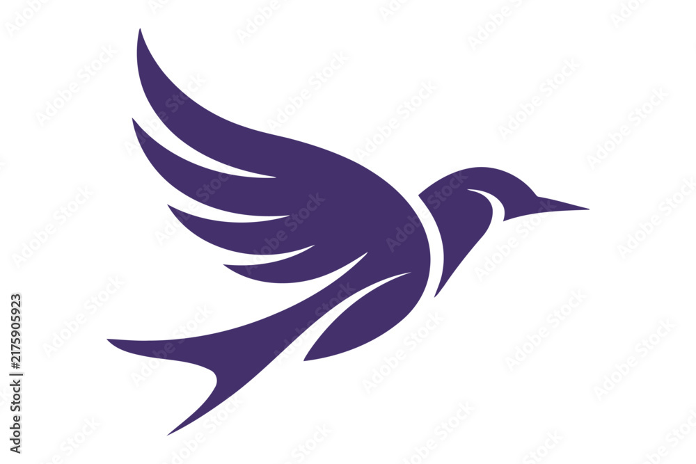 Obraz premium Stylized purple bird silhouette flying with wings spread for freedom.