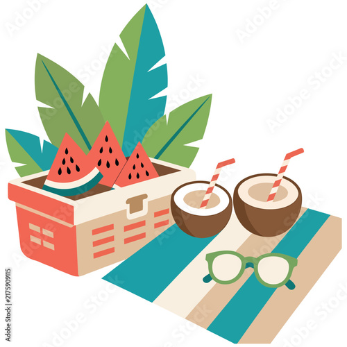 Tropical Beach Picnic Summer Illustration