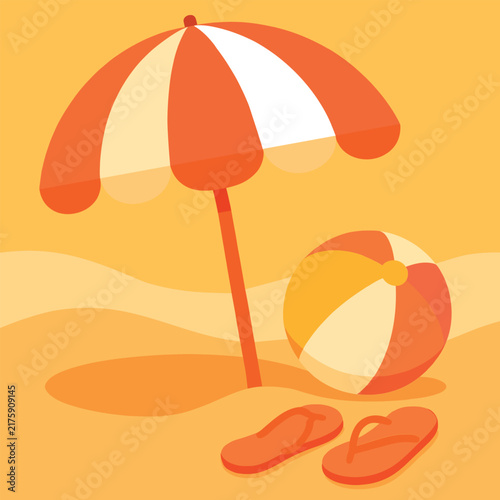 Summer Beach Umbrella Vacation Illustration