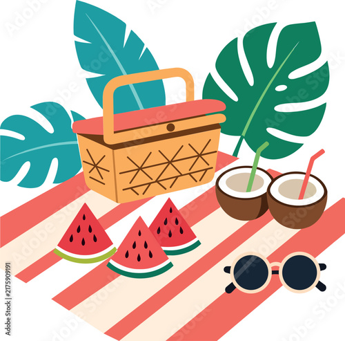 Tropical Beach Picnic Vacation Illustration