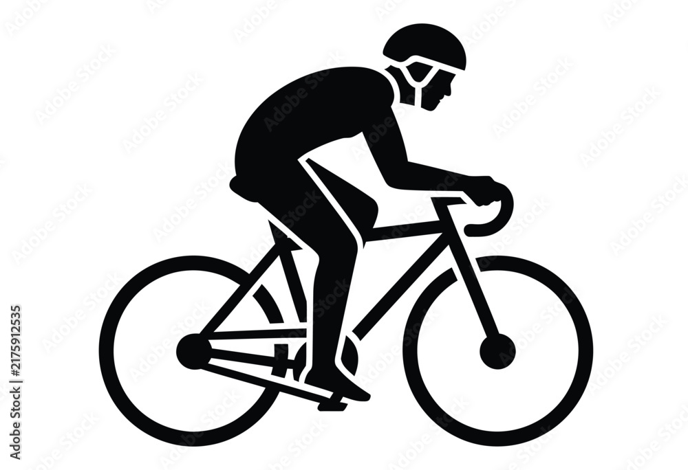 Fototapeta premium Cyclist riding road bicycle vector icon set featuring athlete in helmet riding fast bike for sports cycling training fitness race graphic logo design application