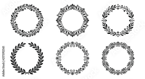 Obraz na płótnie Monogram emblems with floral and geometric ornaments black vector illustration