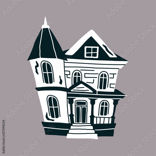 Spooky haunted house doodle vector illustration for Halloween print design