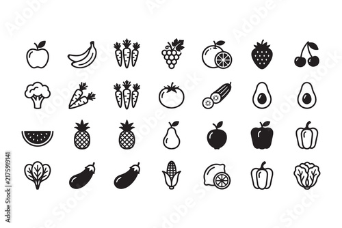 Healthy Food Fruits and Vegetables Icons