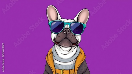 Stylish French Bulldog in Vibrant Purple Background