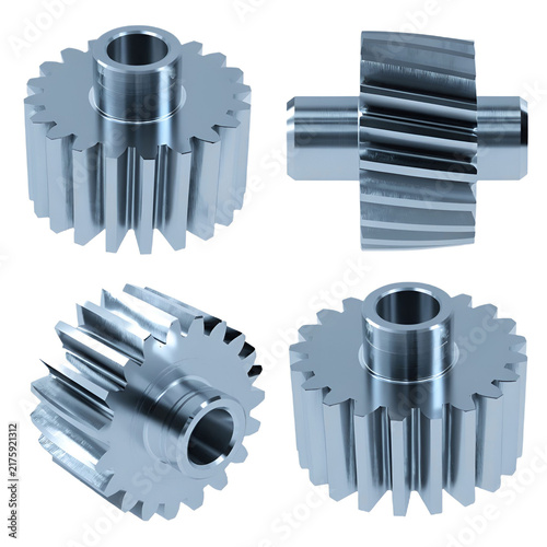 multiple views of a realistic metallic gear