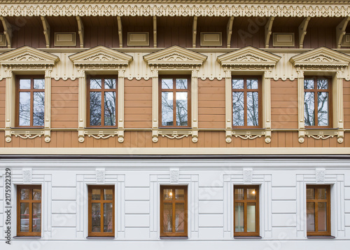 facade of an traditional wooden and stone building